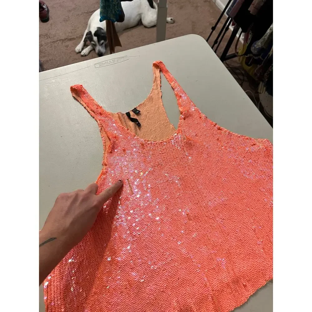 Joe's Jeans Pink Mermaid Slouchy Sequin Beaded Tank Top Size Medium Some Wear